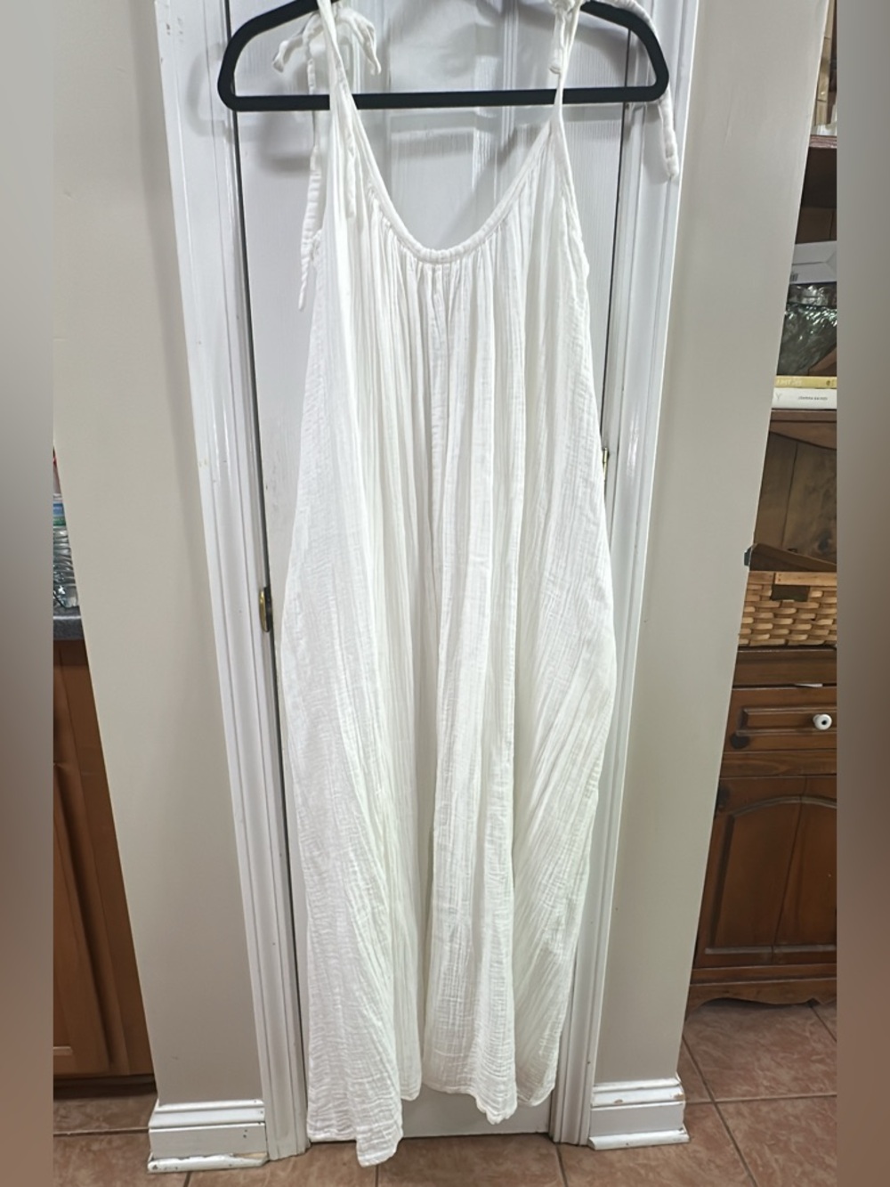 White Women's Sundress with Tie Straps